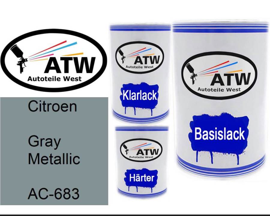 Citroen, Gray Metallic, AC-683: 500ml Lackdose + 500ml Klarlack + 250ml Härter - Set, von ATW Autoteile West.